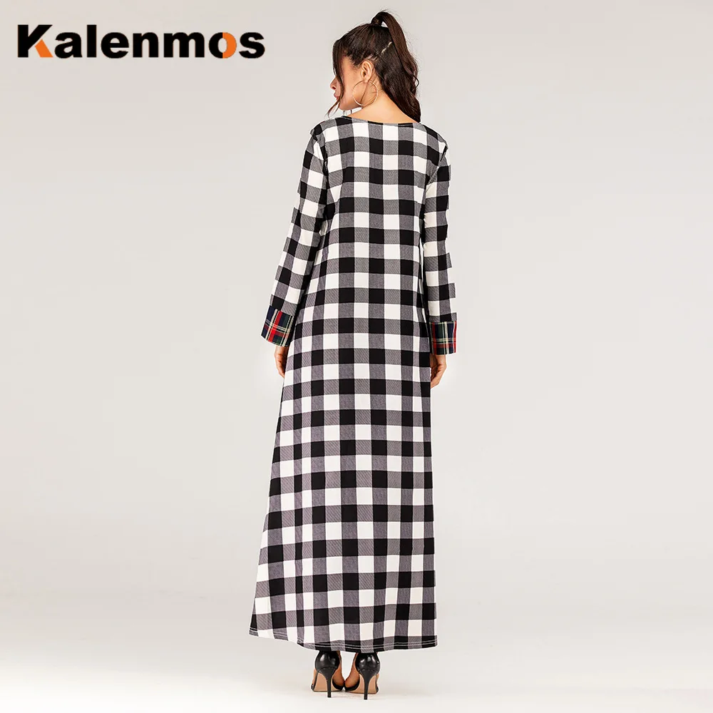 Женское клетчатое кимоно с длинным рукавом трапециевидной формы|Женские платья|