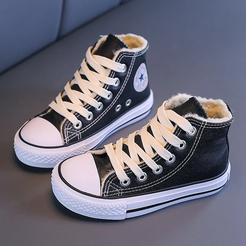 

Kids Winter Shoes Boys Sport Shoes High Top Children Leather Sneakers Girls Trainers Warm Fur Toddler Kids Casual Shoes Flats