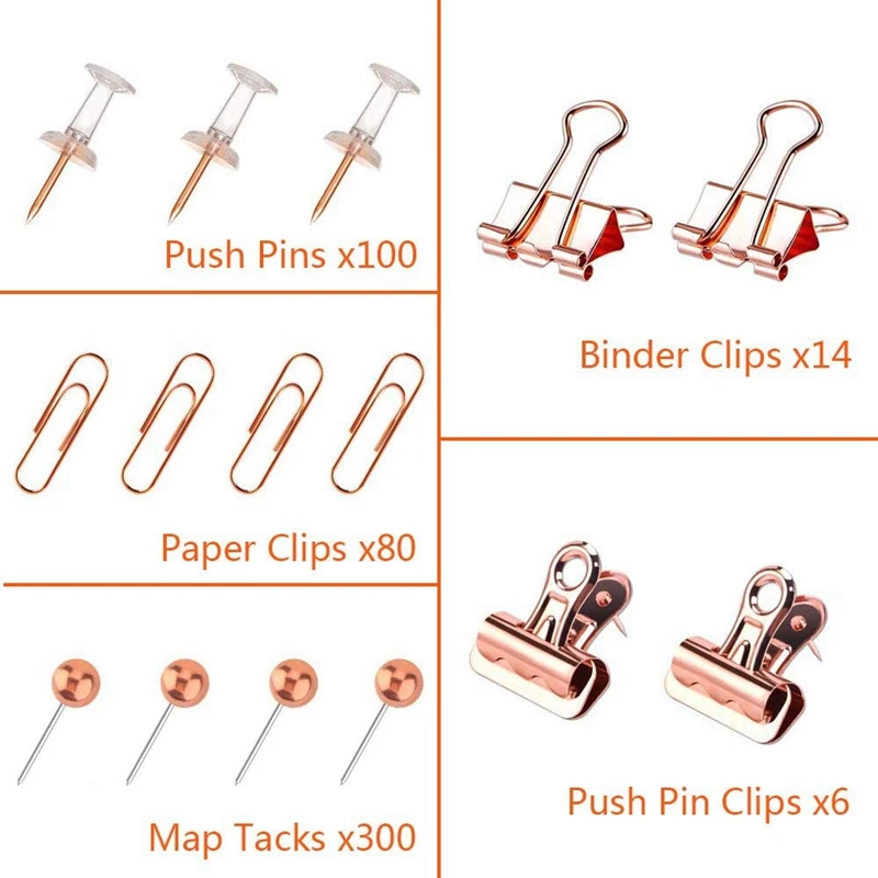 

Rose Gold Stapler Acrylic Desktop Stapler & Push Pins Binder Clips Paper Clips