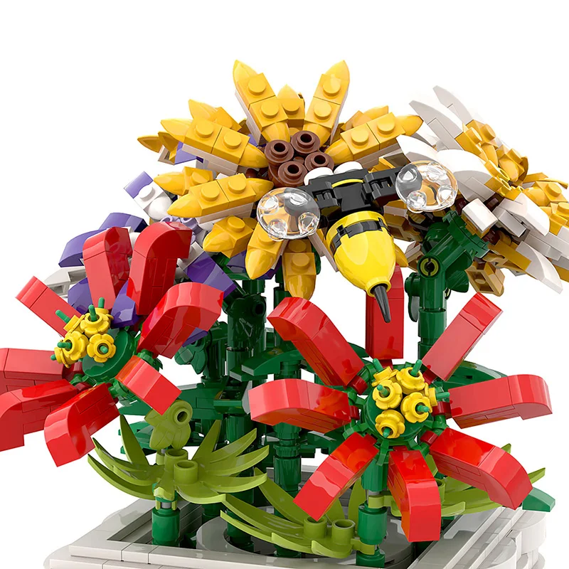 

MOC Rose Flowers Bouquet Building Blocks City DIY Flower Bricks 10280 Orchid/Sunflower/Chrysanthemum/Bee Kit Romantic Gift Toys