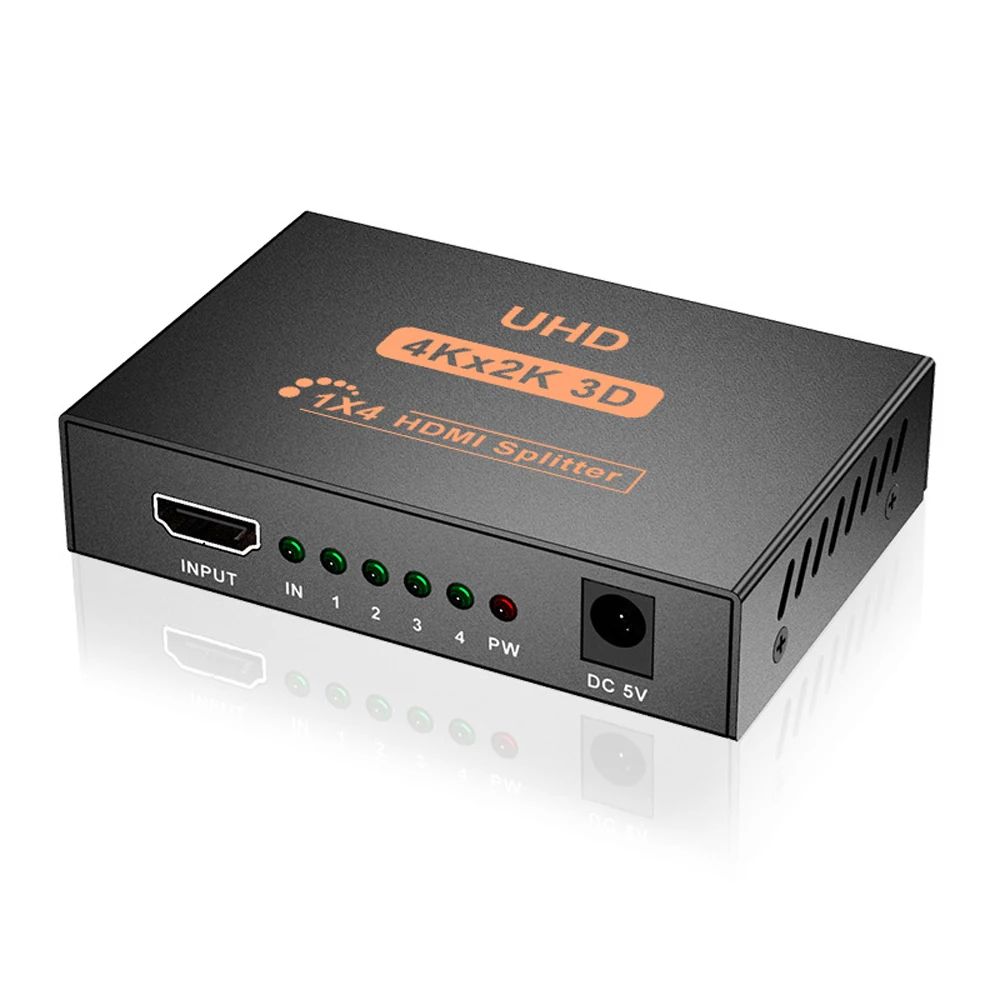 

HDMI Splitter 1 in 4 Out 1X4 Ports Powered Support Full HD 1080P 4K 2K and 3D Resolutions for TV HDTV Display Projector