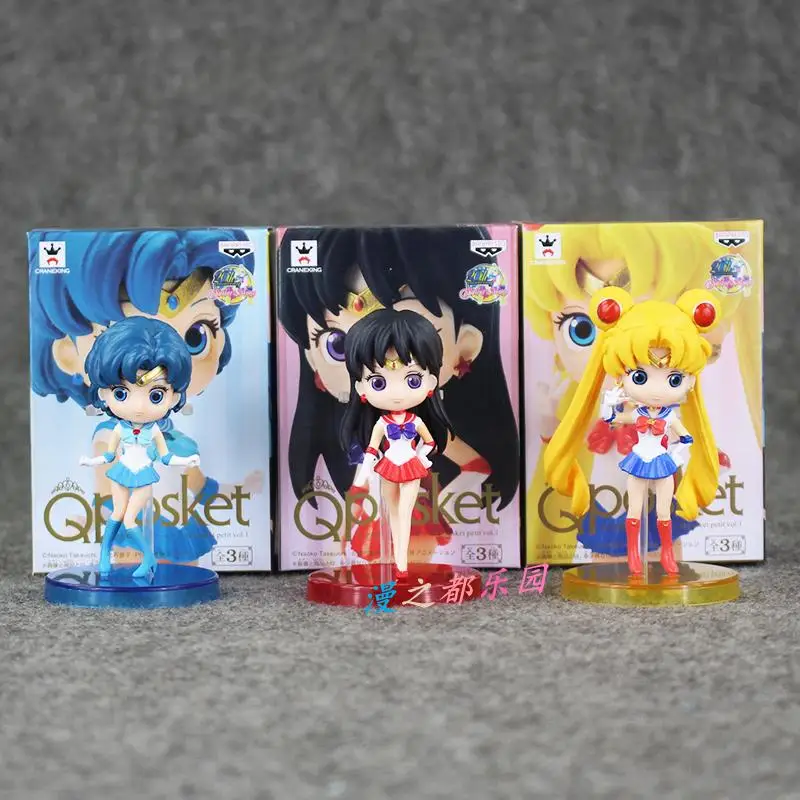 

Genuine Action Figure Anime Q Version of Sailor Moon 20th Anniversary 3 Characters Sailor Moon Hino Rei Mercury Model Ornaments