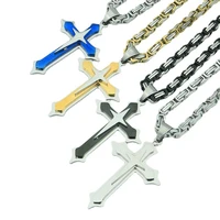 cross pendant necklaces for men stainless steel 3 layer knight cross mens necklace chain gold black silver color