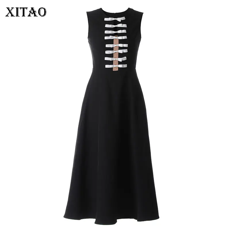 

XITAO, винтажное черное платье с французским бантом, с круглым вырезом, без рукавов, женское, 2021, модное, простое, темпераментное, Трендовое CLL1750
