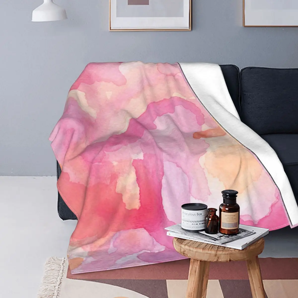 

Manta de terciopelo impreso con acuarela, mantas suaves multifuncionales de colores para el hogar, ropa de cama al aire libre