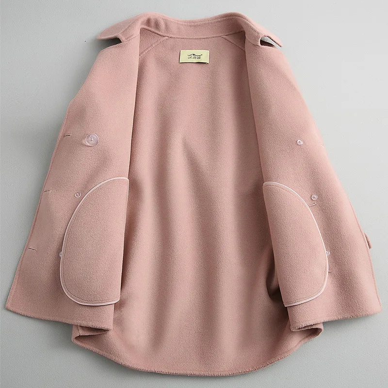 2020 корейское розовое шерстяное пальто женские демисезонные двухсторонние