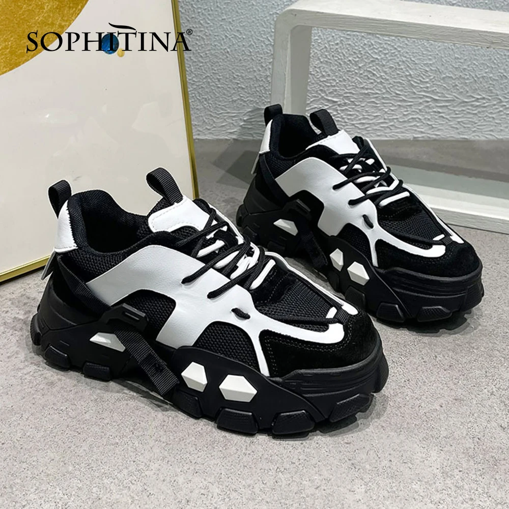

Женские кроссовки SOPHITINA, повседневная кожаная обувь на шнуровке, дышащая спортивная обувь с сетчатым верхом, YO876