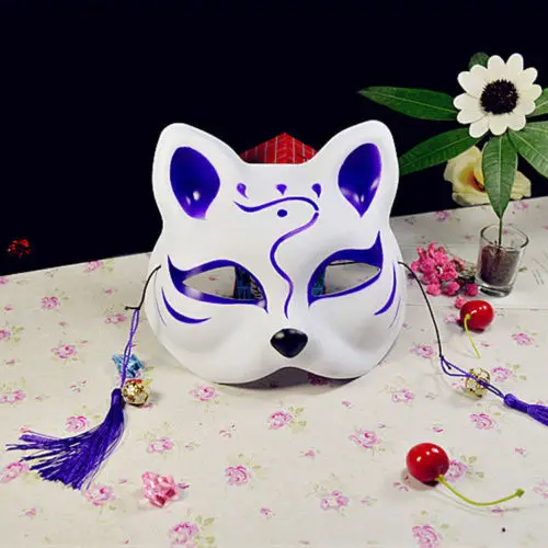 2 ПВХ лиса маска «кошка» косплей маскарад фестиваль мяч Кабуки Kitsune японский костюм для косплея лиса маски на все лицо окрашенный вручную - Цвет: 2
