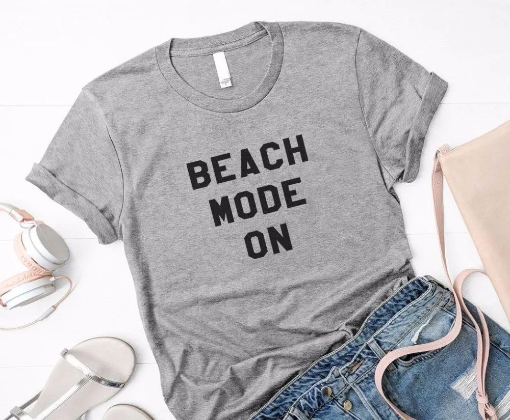 

Women T Shirt Beach mode on Letters Print Tshirt Women Short Sleeve O Neck Loose T-shirt Ladies Summer Causal Tee Shirt Clothes