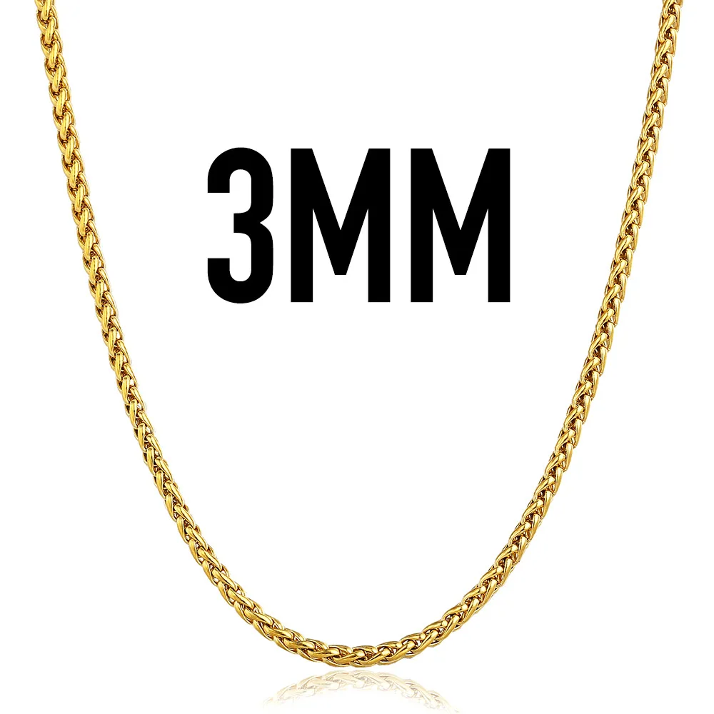 3mm Gold Davieslee Нержавеющая сталь Цепочки и ожерелья для Для мужчин Пшеница Цепочка 3/4/5/6/8/10 мм Украшения для мужчин Прямая поставка DLKNM11 - Окраска металла: 3mm Gold