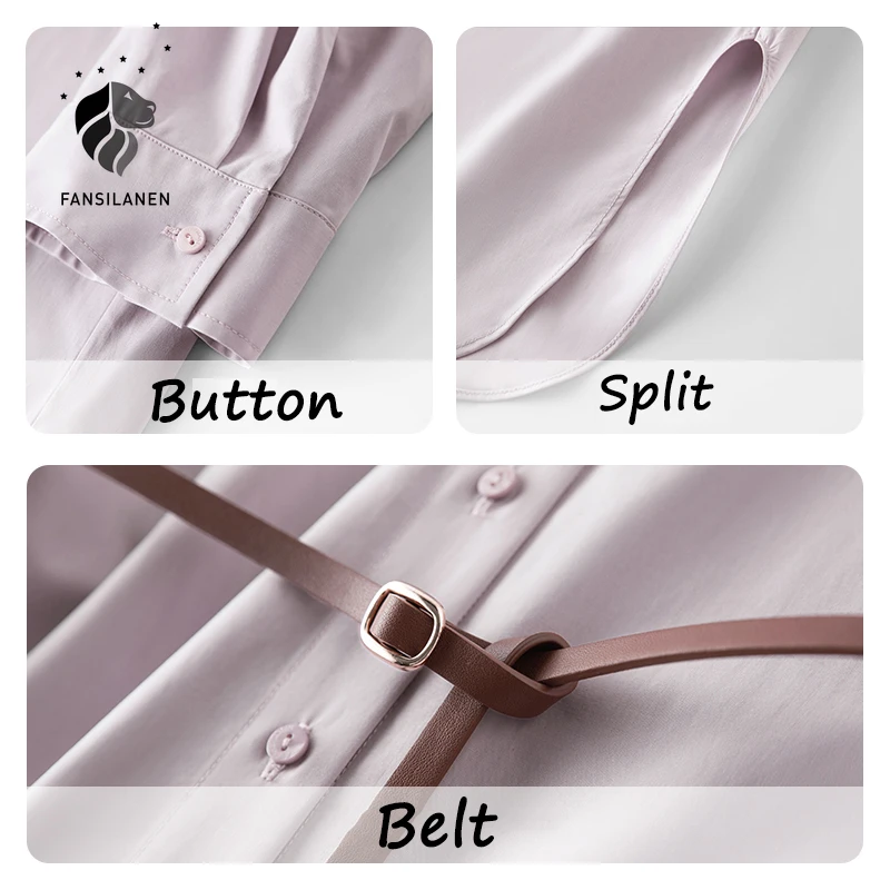 

FANSILANEN Elegnat purpel button up shirt dress Women hale sleeve casual office midi dress Summer sexy split loose dresses 2021