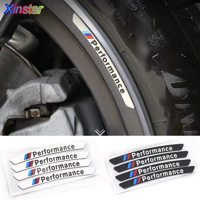 

4pcs/lot Aluminum M Performance car rim sticker for bmw E38 E39 E46 E53 E60 E61 E64 E70 E71 E85 E87 E90 E83 F10 F20 F21 F30 F35