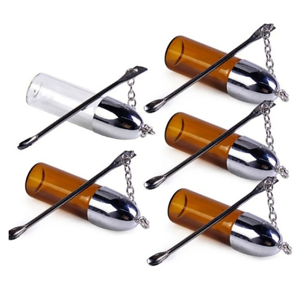 

36mm Glass Snuff Snorter Bottle Pill Box With Metal Spoon Bullet Sniffer Container Storage Dispenser Pill Case
