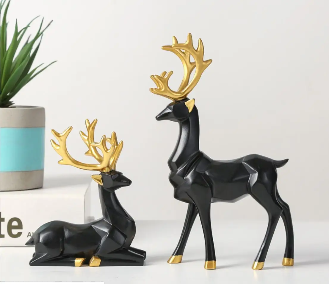 

2Pcs Christmas Reindeer Figurines Nordic Style Small Resin Sitting Standing Deer Statues for Home Office Décor Synthetic