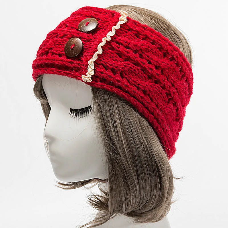 Новые женские зимние теплые вязаные повязки на голову с пуговицами крючком