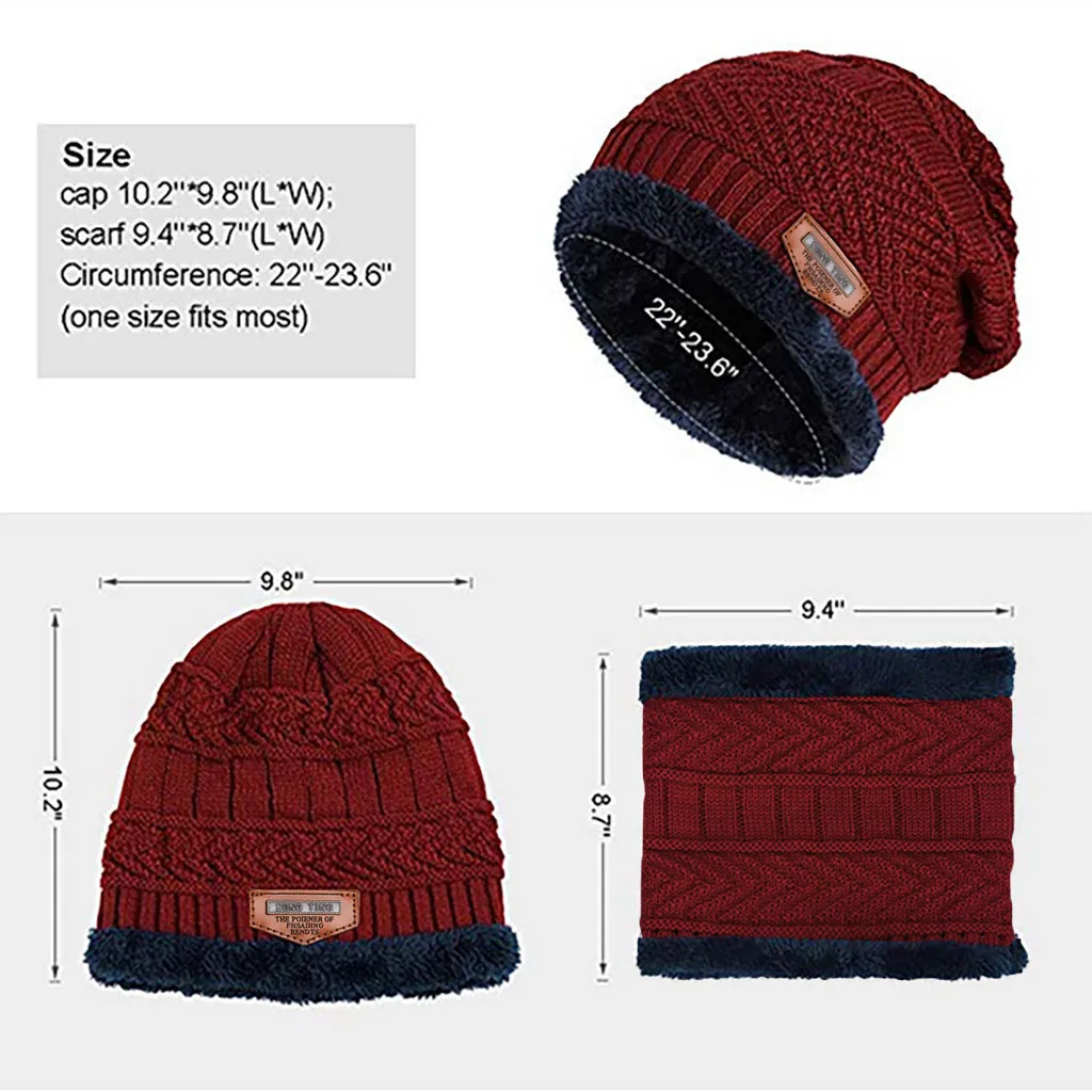 Мужская теплая шапка Skullies+ мягкий шарф, комплект из двух предметов, зимняя утолщенная шапка, Мужская ветрозащитная вязаная шапка, грелка для шеи# T5P