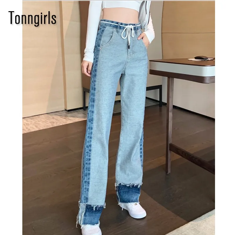 

Tonngirls лоскутные джинсы для женщин в стиле бойфренд уличная широкие джинсы для женщин с бахромой размера плюс Высокая талия женские брюки дл...