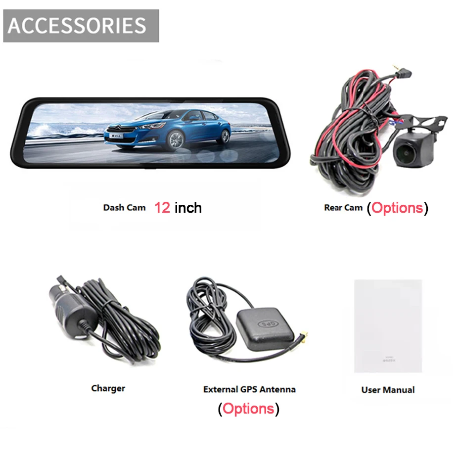 12 &quotDash Cam 4K GPS для автомобиля двойной Камера Wifi видео Регистраторы IPS зеркало