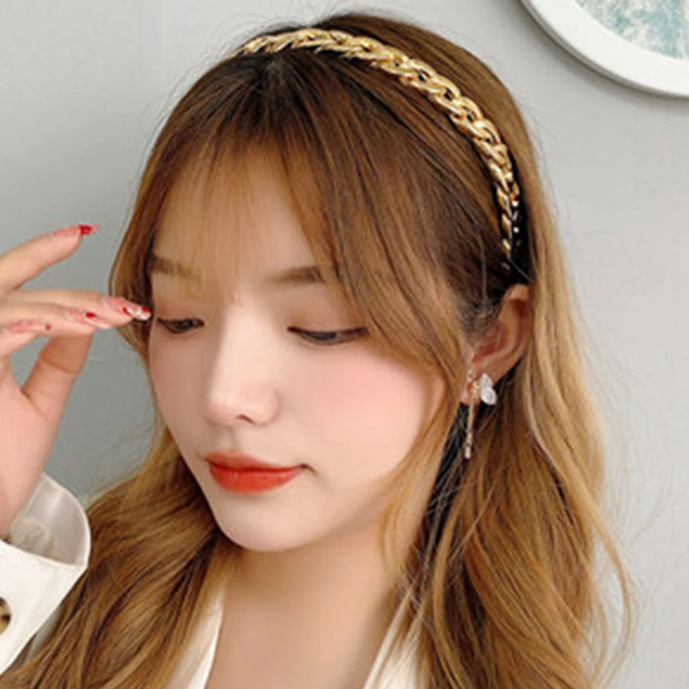 Haimeikang Women Bezel Head Hoop Alloy Chain Interlocking Metal Headband Headwear Fashion Twist Hair Accessories New Style |