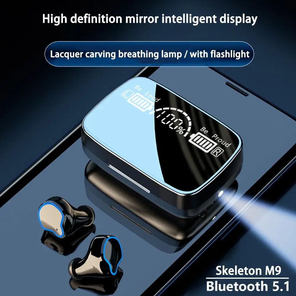 

Беспроводная Bluetooth-гарнитура M9 Tws, бинауральные наушники с микрофоном и аккумулятором на 3500 мА · ч, TWS Bluetooth-гарнитура, наушники-вкладыши