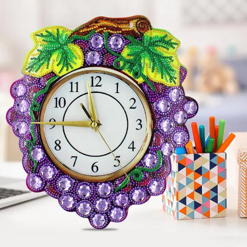 Алмазная картина часы DIY полная дрель виноград ПВХ шеврон специальная форма