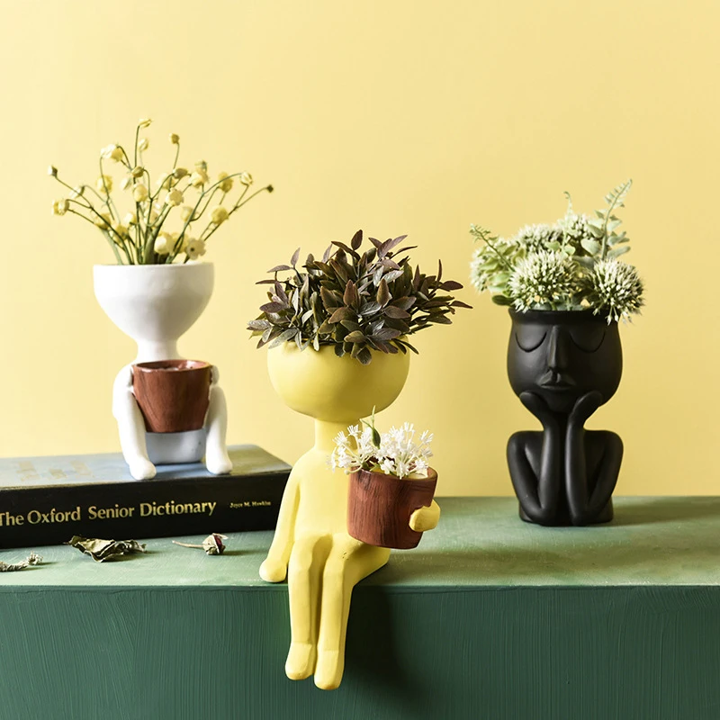 

Креативный керамический цветочный горшок, Цветочная композиция, ваза, Цветочная ваза с абстрактным рисунком, украшение для дома