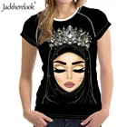 Летняя женская одежда Jackherelook, хиджаб, лицо мусульманской девушки глаза, футболка, повседневная одежда с коротким рукавом, топы, футболки, женские рубашки