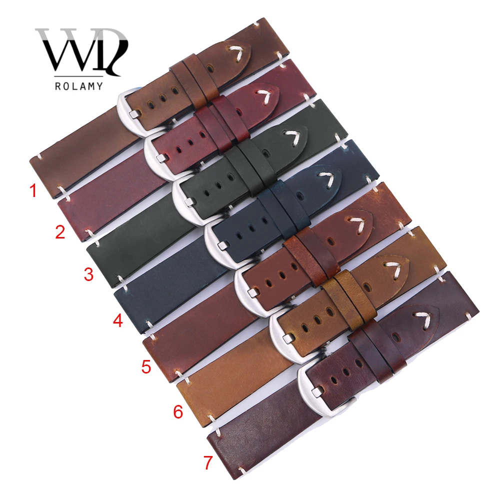 

Ремешок Rolamy из натуральной кожи для наручных часов, сменный Браслет с винтовой пряжкой, 22 дюйма 24 мм, для Panerai Tudor IWC Fossil Tag творчества