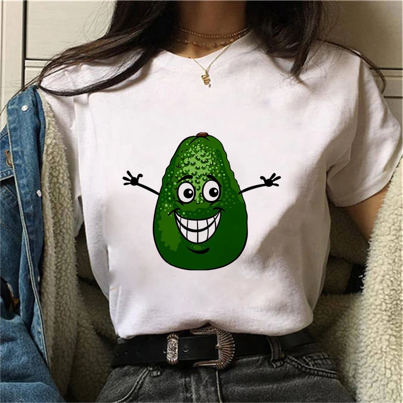

Cartoon Avocado women summer t-shirt Funny Printed short sleeve t-shirt Kawaii Cartoon Graphic Tshirts Girls Tops Tees Female