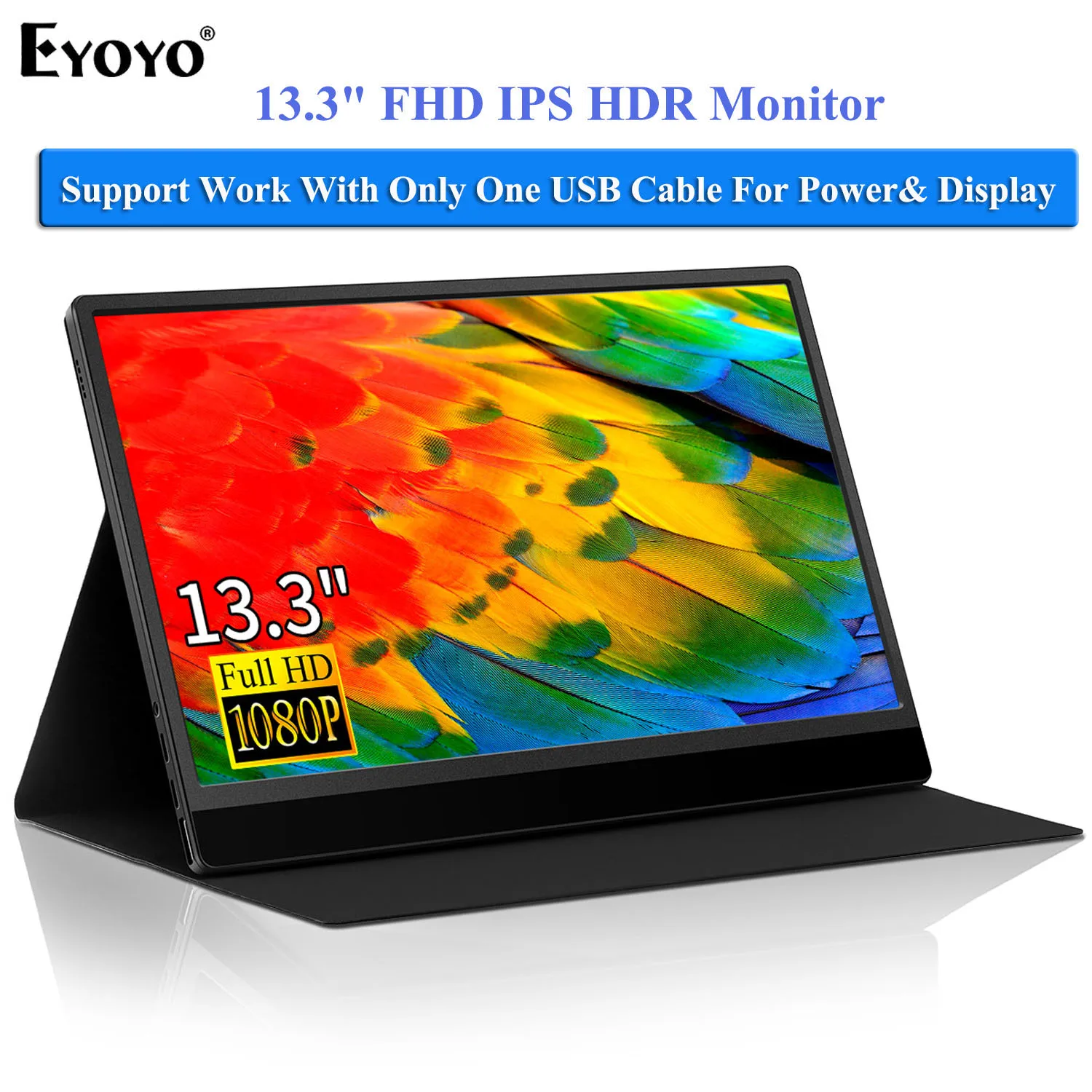 구매 Eyoyo-EM13R IPS HDR 휴대용 게임 모니터, 13.3 1080P HDMI USB C 두 번째 노트북 PC LCD 화면 디스플레이 전화 Xbox 스위치 PS4