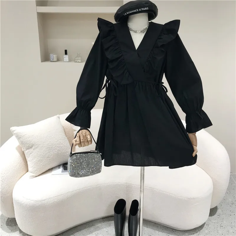 

Women's Spring Summer 2021 Fashion Sweet A-line Baby Dress Lace up High Waist Pleated Dress