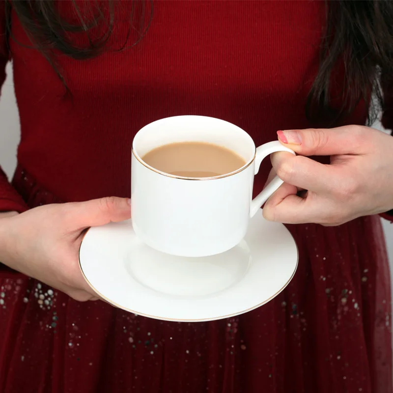Fun Fervent White Bone China Coffee Cup Simple and Saucer Set Phnom Penh Can Add LOGO European Kitchenware | Дом и сад