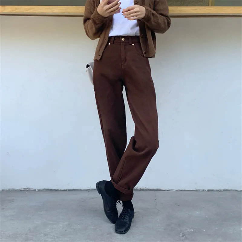 Женские джинсы с высокой талией HziriP винтажные кофейные в офисном стиле прямые