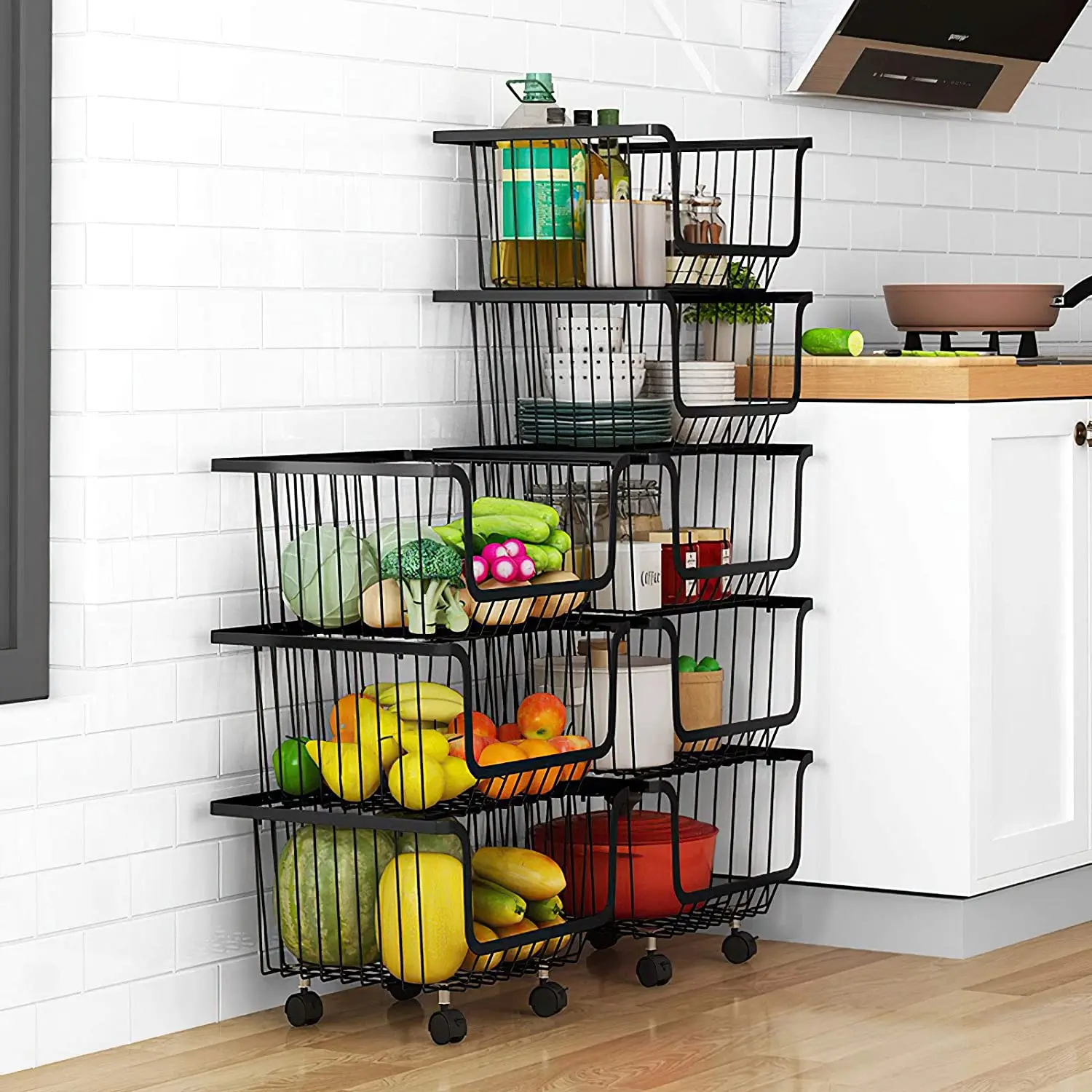 

Kitchen Storage Basket Counter Cabinet Fruit Vegetable Iron Art Storage Basket With Handles Rectangular Storage Box