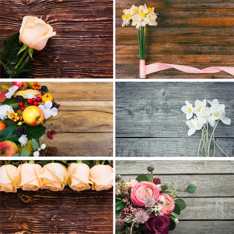 

Vinyl Custom Photography Backdrops Flower and Wooden Planks Theme Photography Background 191030BV-002