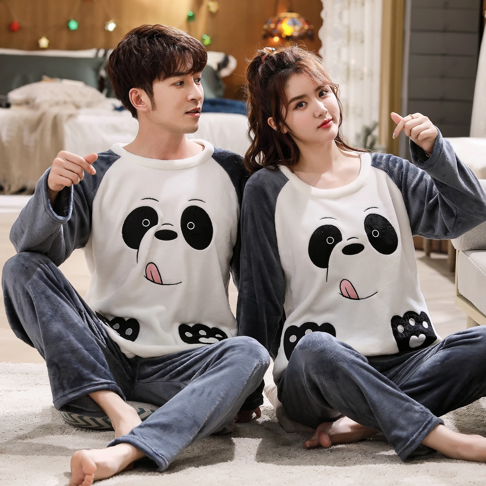 Флисовая парная Пижама зимняя теплая женские и мужские пижамы для женщин пижама