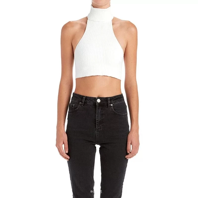 Женский укороченный топ с высоким воротником тонкий ребристый Топ|tank top crop|top crop