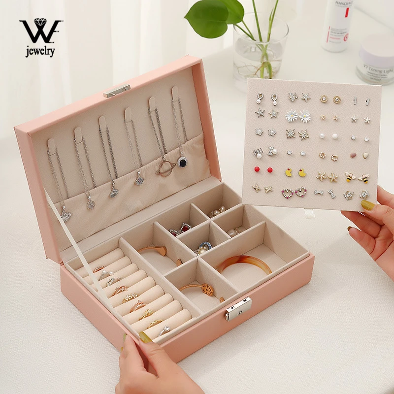 

WE New High Capacity Jewelry Organizer Portable Jewelry Box Necklace Earrings Rings Jewelry Box Packaging PU Leather Storage