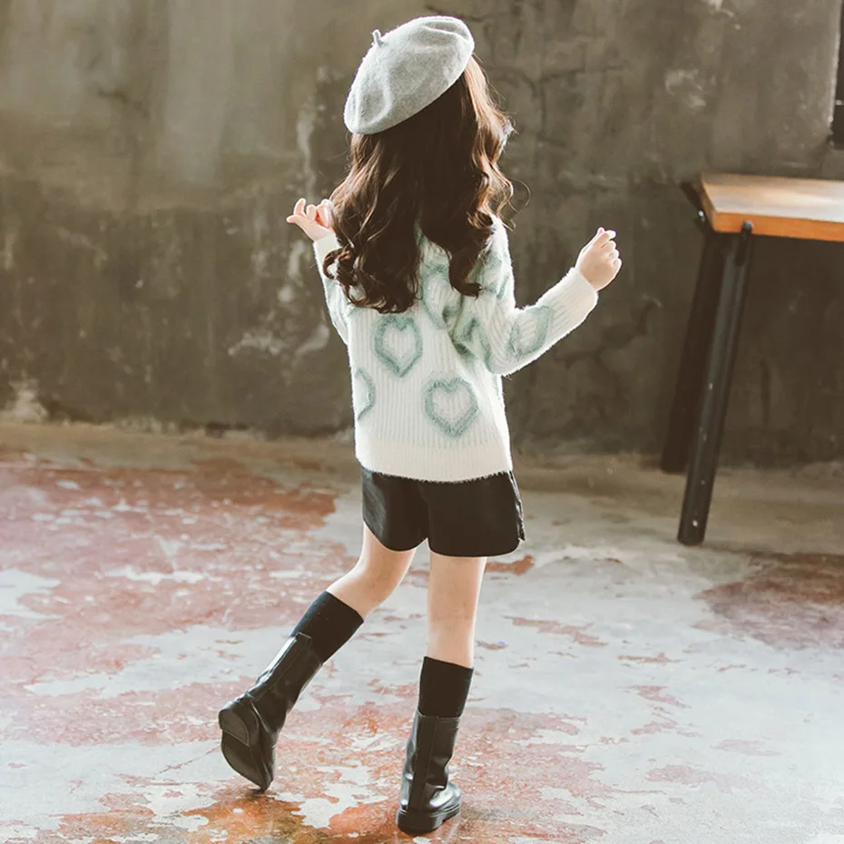 Свитер для девочек Детские свитера с принтом сердца пуловер вязаный свитер