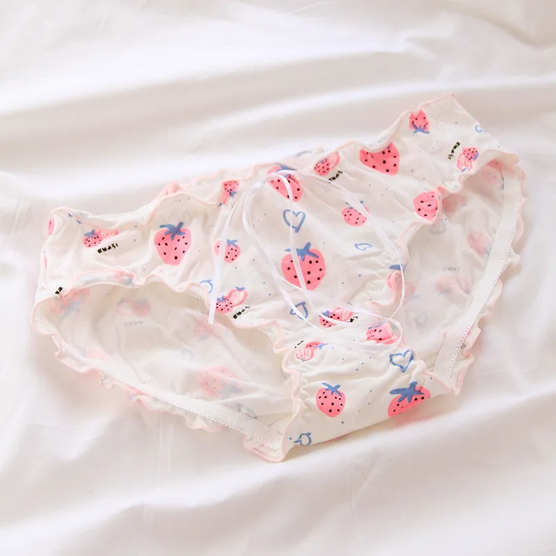 Трусы женские SP &amp CITY с принтом в виде клубники хлопковое нижнее белье оборками