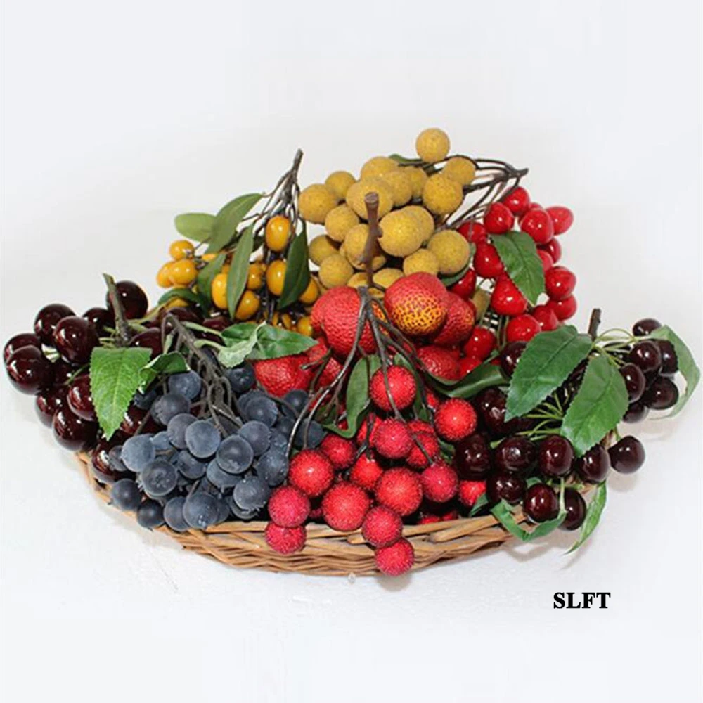 

home store shop decoration artificial fake fruit Simulation tangerine cherry waxberry tomatoes litchi Longan strawberry bunches