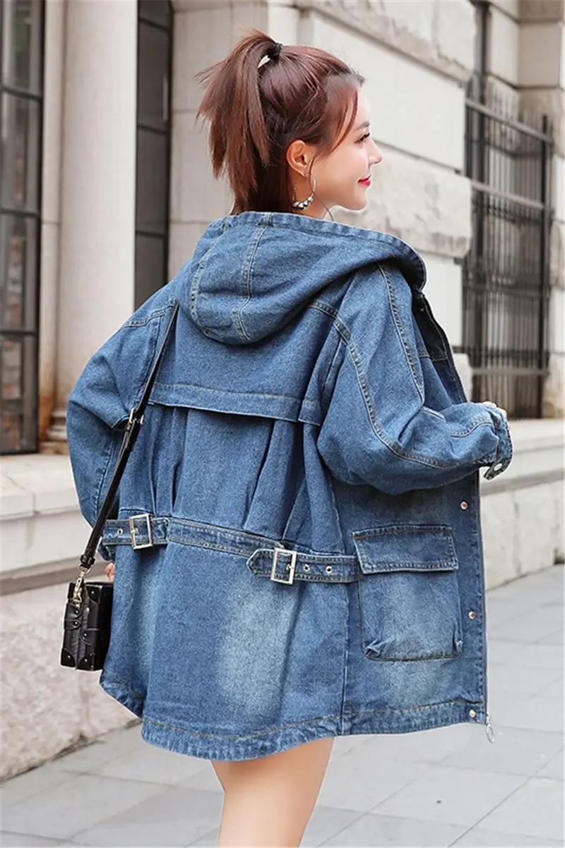 

Vintage Denim Jacket Women 2020 New Spring and Autumn Korean Coat Casual Hooded Large Size Long Sleeve Jeans Jacket Woman f2622