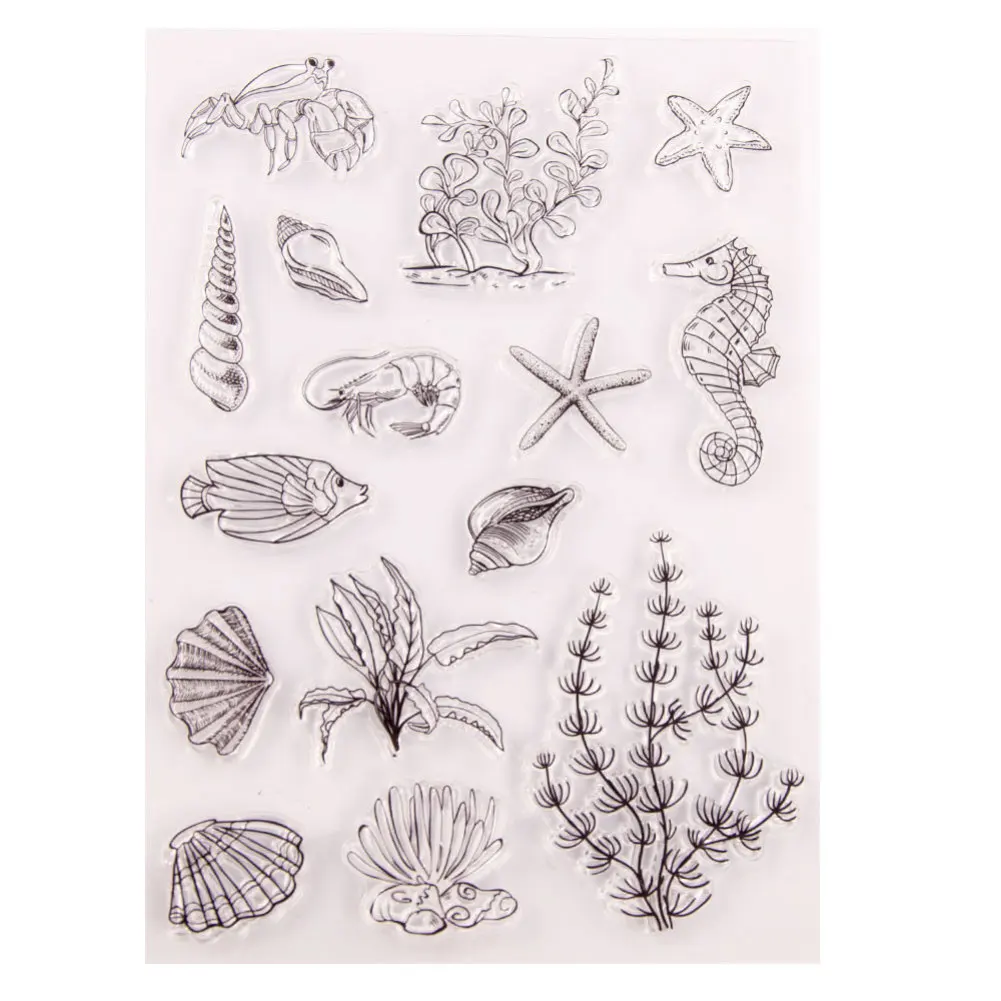 

15x21 Seahorse Conch Seabed Transparent Clear Silicone Stamps for DIY Scrapbooking/Card Making/Kids Decoration Supplies