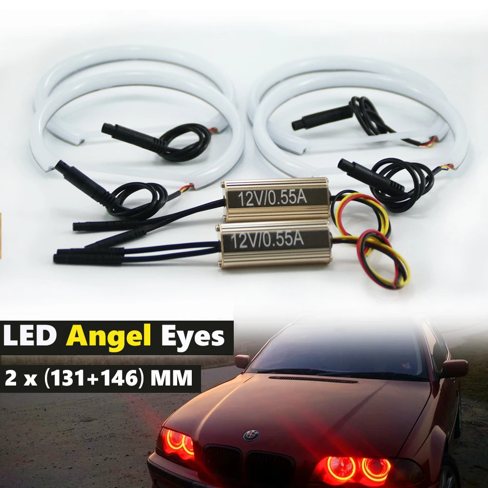 

1 SET LED 2X(146mm+131mm) Dual color Cotton light LED Angel eyes kit halo ring DRL for BMW 3 Series E46 E90 E91 Non projector