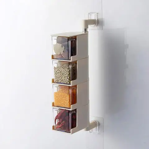 Beige 4 Tiers WBBOOMING пластиковая и нержавеющая сталь кухонная коробка для приправ настенные бутылки вращающийся на 360 градусов разные ярусы полка - Цвет: Beige 4 Tiers
