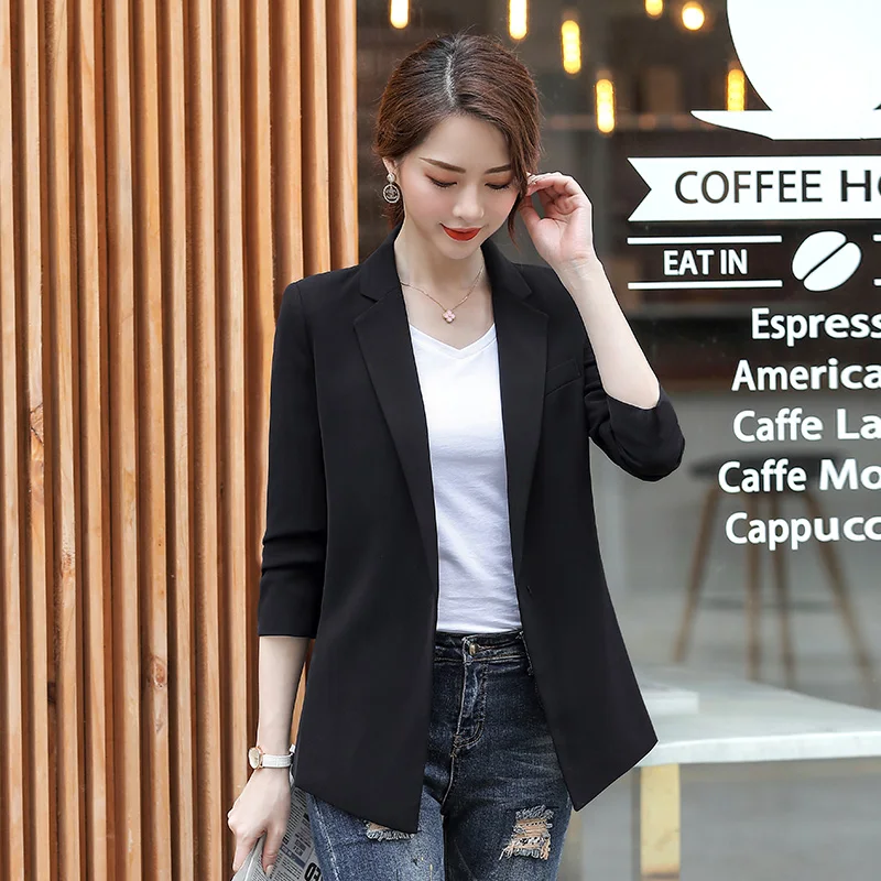 

Spring Notched Women's Blazer Black Pink Office Lady Coat Long Sleeve Blazers Women 2020 Single Button Fashion Workwear Jacket