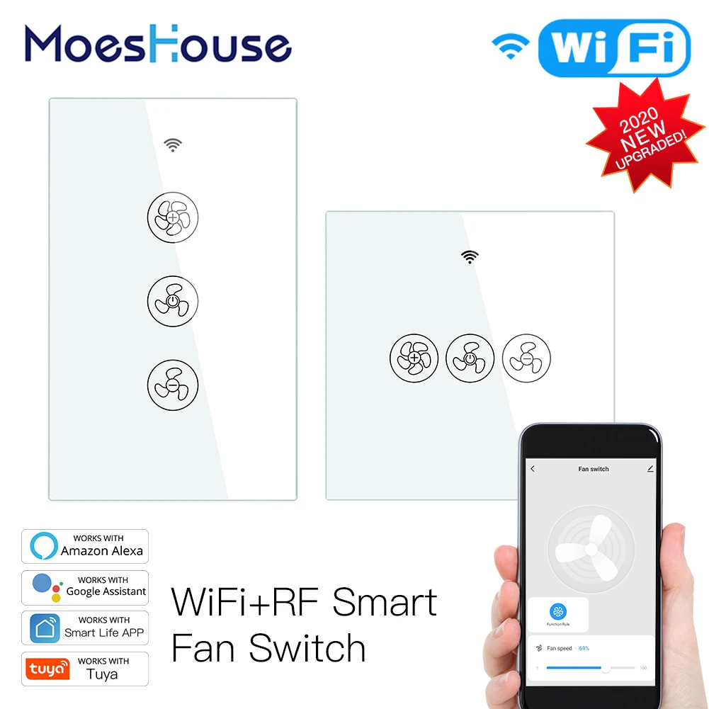 Умный выключатель потолочного вентилятора MoesHouse Wi Fi работает с Alexa Google