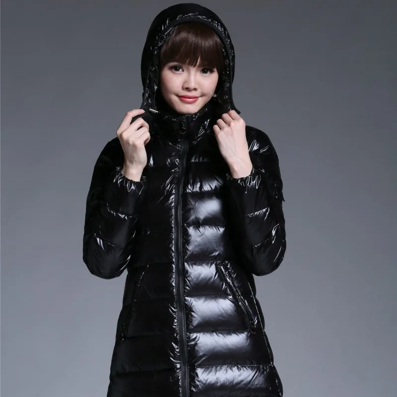 Корейский черный приталенный женский пуховик плотное теплое пальто женская