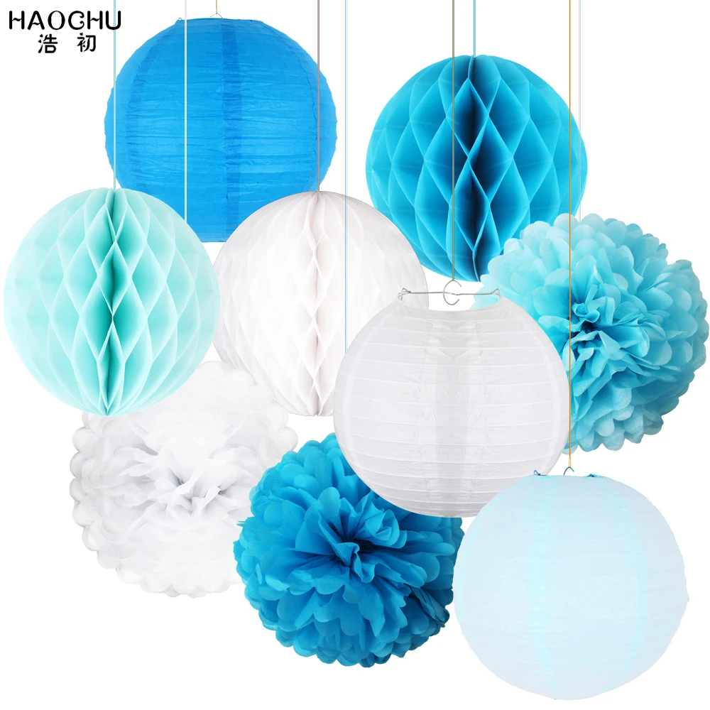 

9pcs/lot Paper Flower Pom Poms/Honeycomb Balls/Paper Lantern Hanging Decoration Wedding Baby Shower Birthday Party Engagement