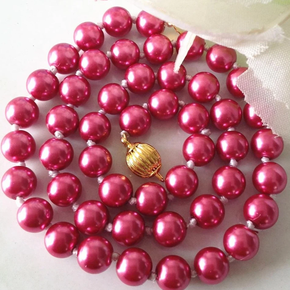 

Free shipping fashion diy 10mm rose red imitation south sea shell pearl round beads necklace for women chain jewels 18inchMY4192